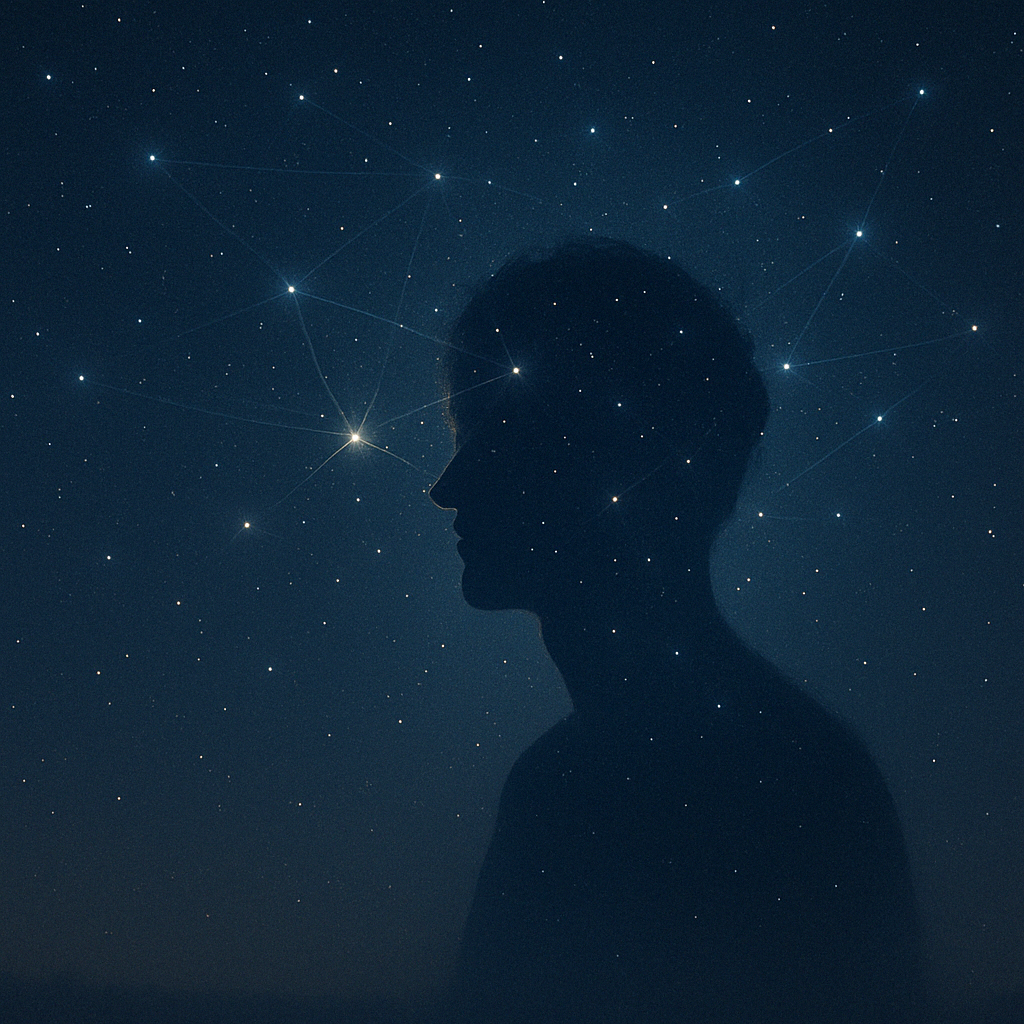 Human consciousness blending into the cosmos